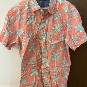 LADRFT Men’s Palm Tree Button Down Orange Shirt US Size L